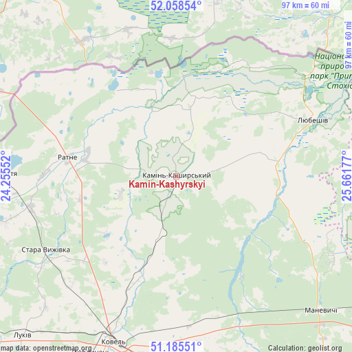 Kamin-Kashyrskyi on map
