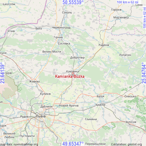 Kamianka-Buzka on map