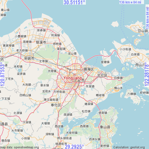 Yongjiang on map