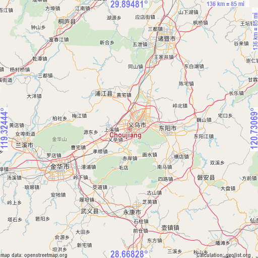 Choujiang on map