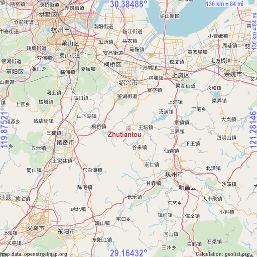 Zhutiantou on map