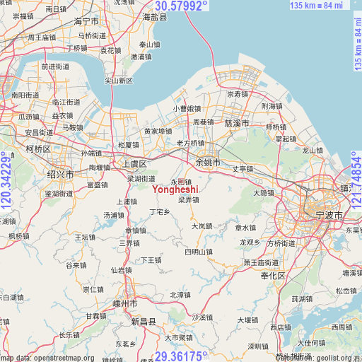 Yongheshi on map