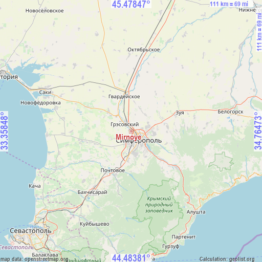 Mirnoye on map