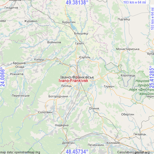 Ivano-Frankivsk on map
