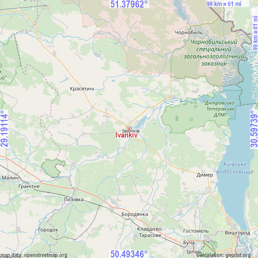 Ivankiv on map