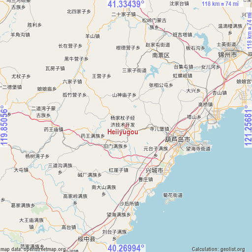 Heiiyugou on map