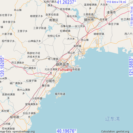 Yuhuang on map