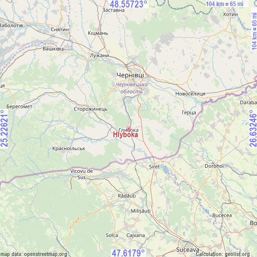 Hlyboka on map