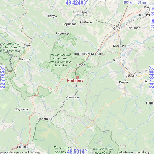 Hrebeniv on map