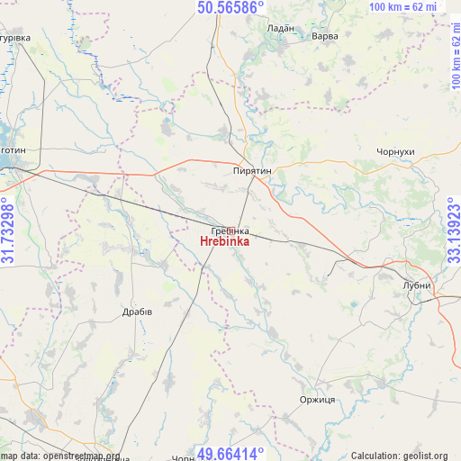 Hrebinka on map