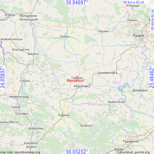 Horokhiv on map