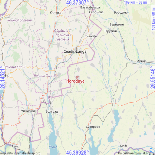 Horodnye on map