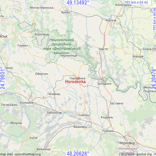 Horodenka on map