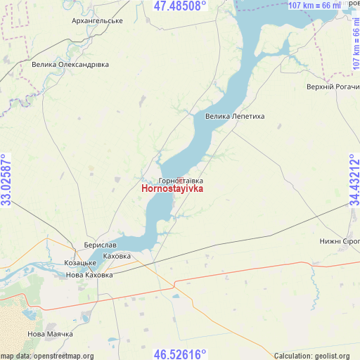 Hornostayivka on map