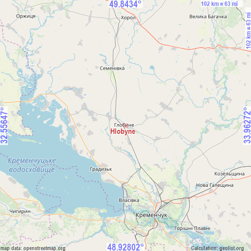 Hlobyne on map