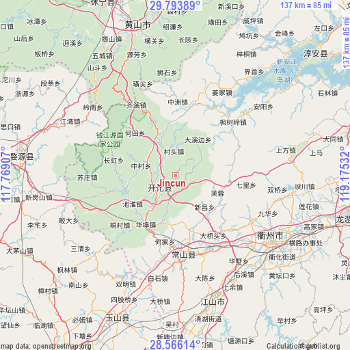 Jincun on map