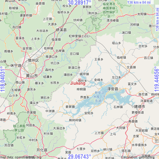 Jiukeng on map