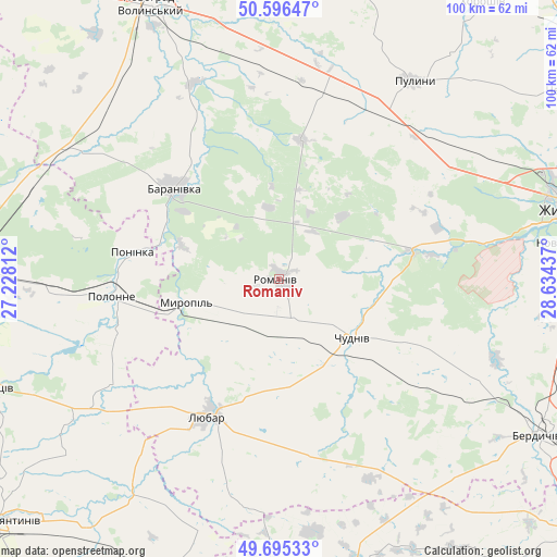 Romaniv on map