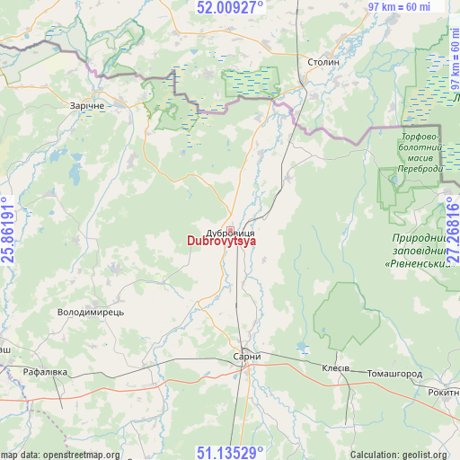 Dubrovytsya on map