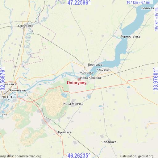 Dnipryany on map