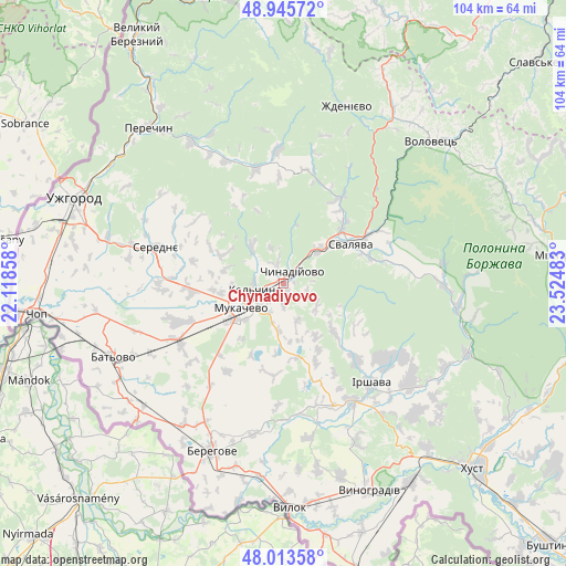 Chynadiyovo on map