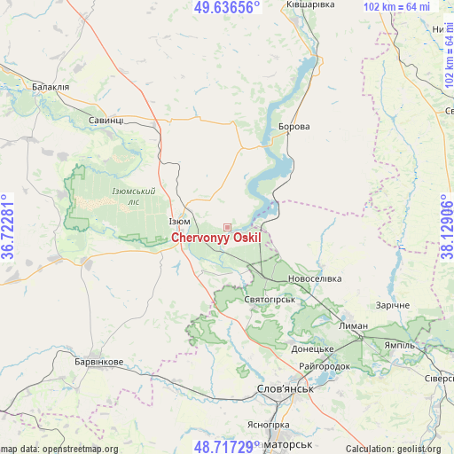 Chervonyy Oskil on map