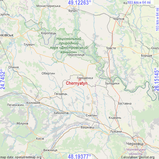 Chernyatyn on map
