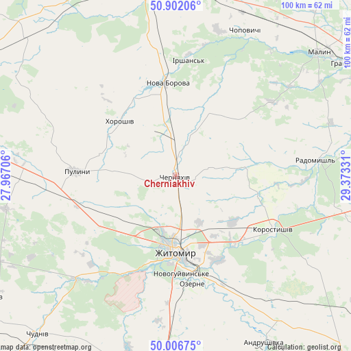 Cherniakhiv on map