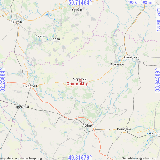 Chornukhy on map