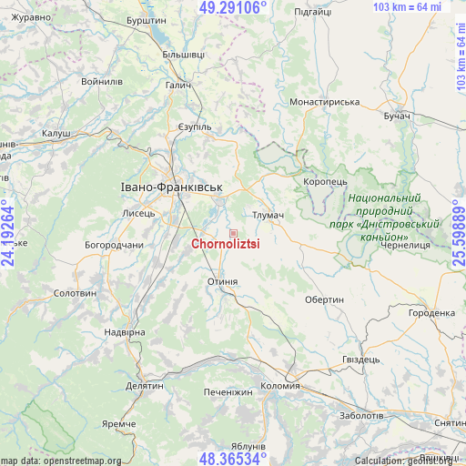 Chornoliztsi on map