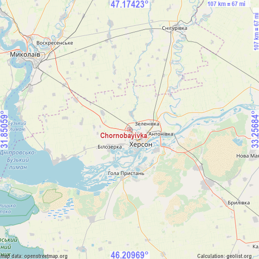 Chornobayivka on map