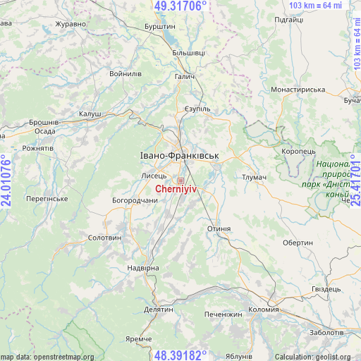 Cherniyiv on map