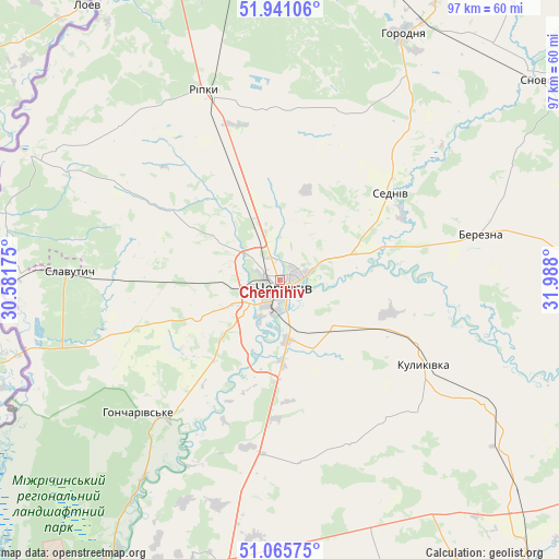 Chernihiv on map