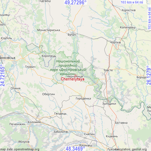Chernelytsya on map