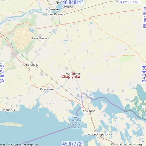 Chaplynka on map