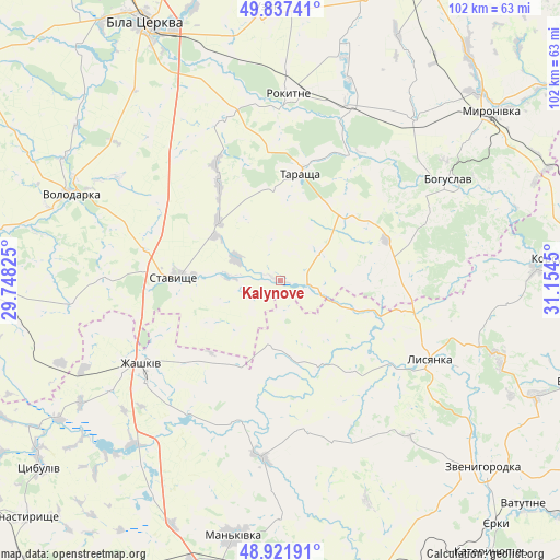 Kalynove on map