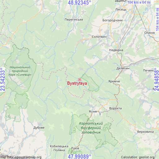 Bystrytsya on map