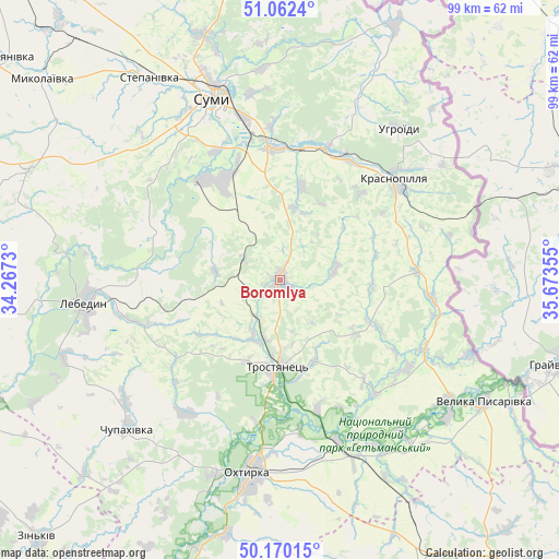 Boromlya on map