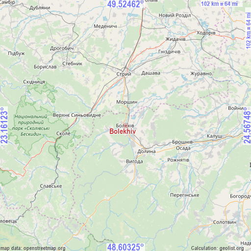 Bolekhiv on map