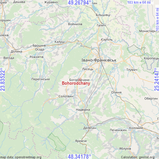 Bohorodchany on map
