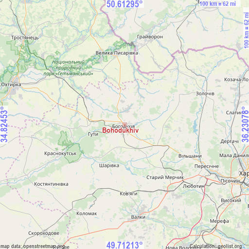 Bohodukhiv on map