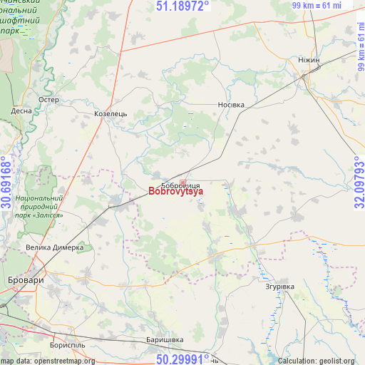 Bobrovytsya on map