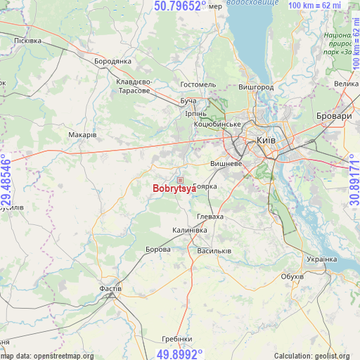 Bobrytsya on map