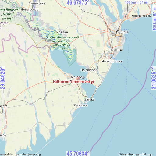 Bilhorod-Dnistrovskyi on map