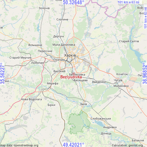 Bezlyudivka on map