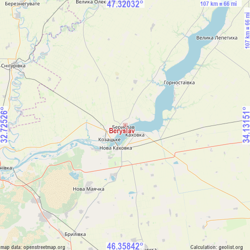 Beryslav on map