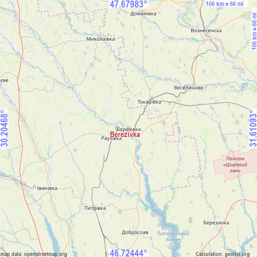 Berezivka on map