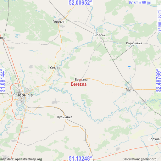 Berezna on map