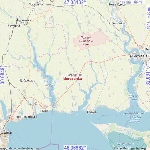 Berezanka on map