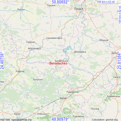 Berestechko on map